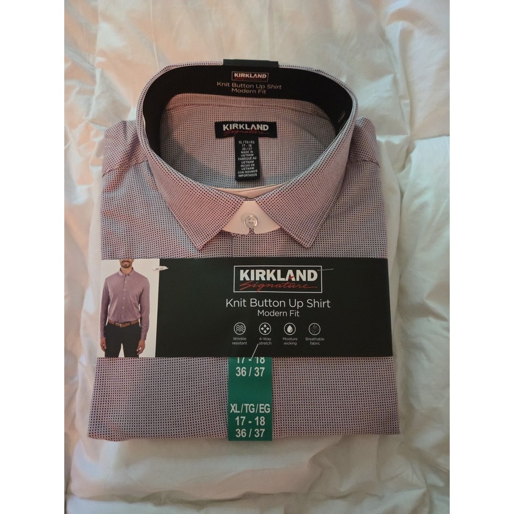 Kirkland Men Size XL 17/18 36/37 Knit Wrinkle Resist Dress Shirt NWT Purple